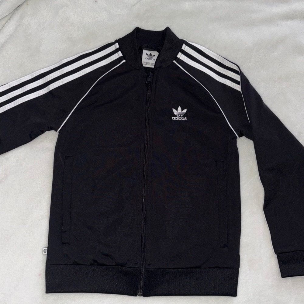 Adidas Kids Black and White Striped Jacket
